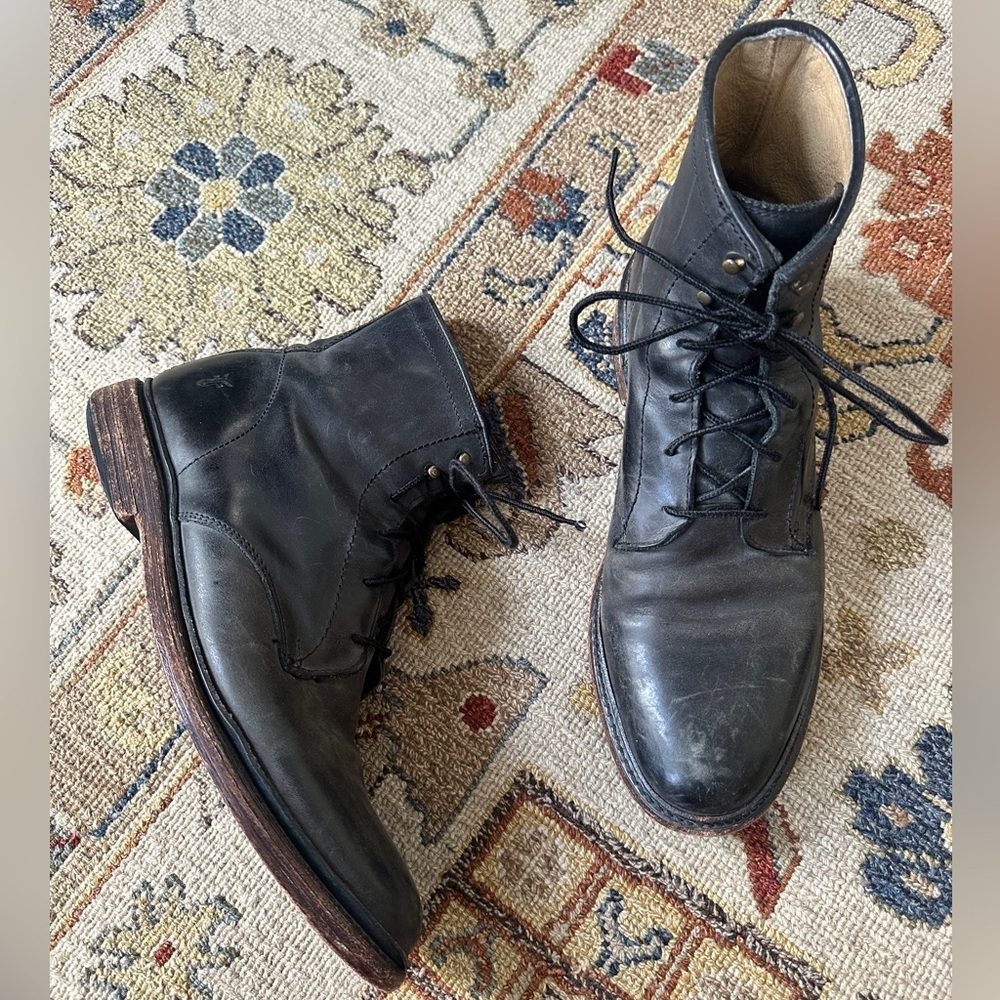 Mens Frye Black Lace Up Combat Boots sz 10